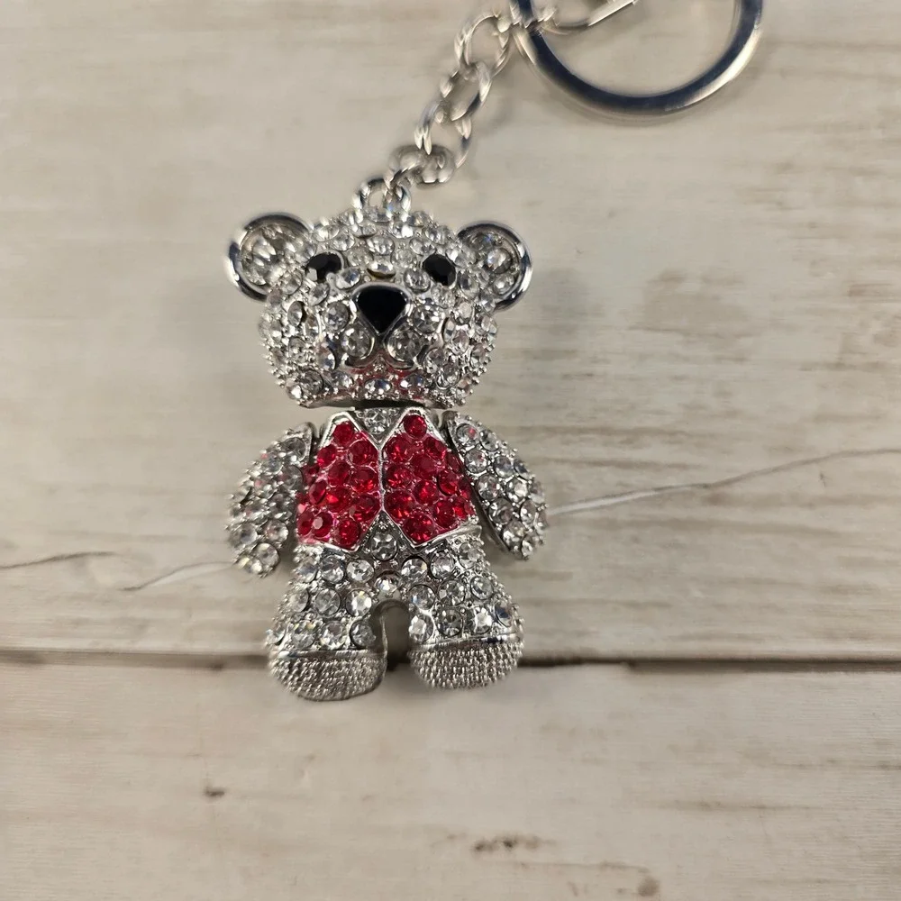 Bundle of 4 Rhinestone Sneaker Teddy Bear Tie Dye Pouch‎ Leopard Keychain Charms